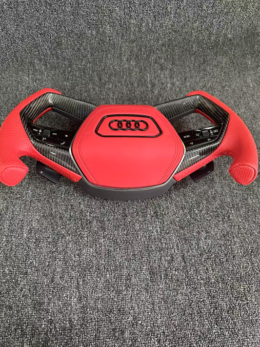 Red airplane style carbon fiber steering wheel