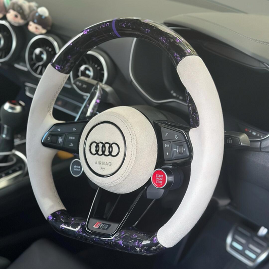Audi steering wheel - purple forged carbon+carbon paddles+white Alcantara+2 function knobs