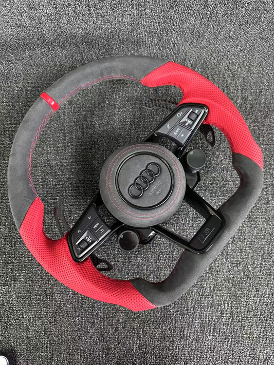 Customized Alcantara color blocked Audi steering wheel with LCD knob