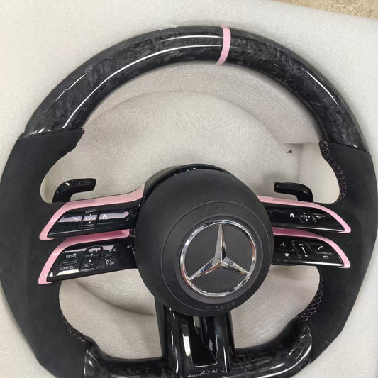 Pink Forged Carbon Fiber Steering Wheel for Mercedes Benz W204 W205 W211 W213 W212 W222 EQA E550 G63 C63 AMG GT