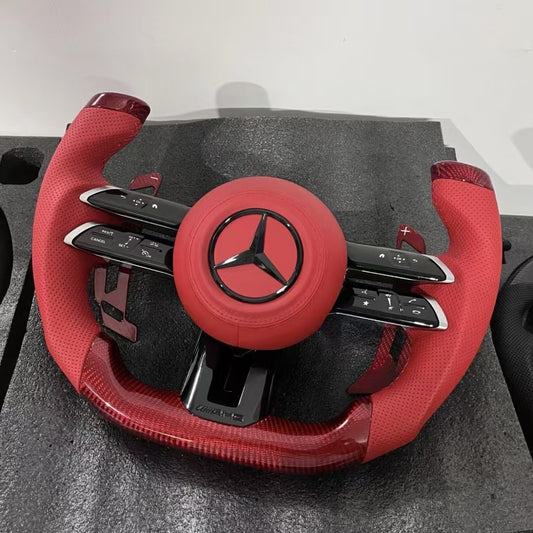 Customized aircraft style red leather steering wheel for Mercedes Benz