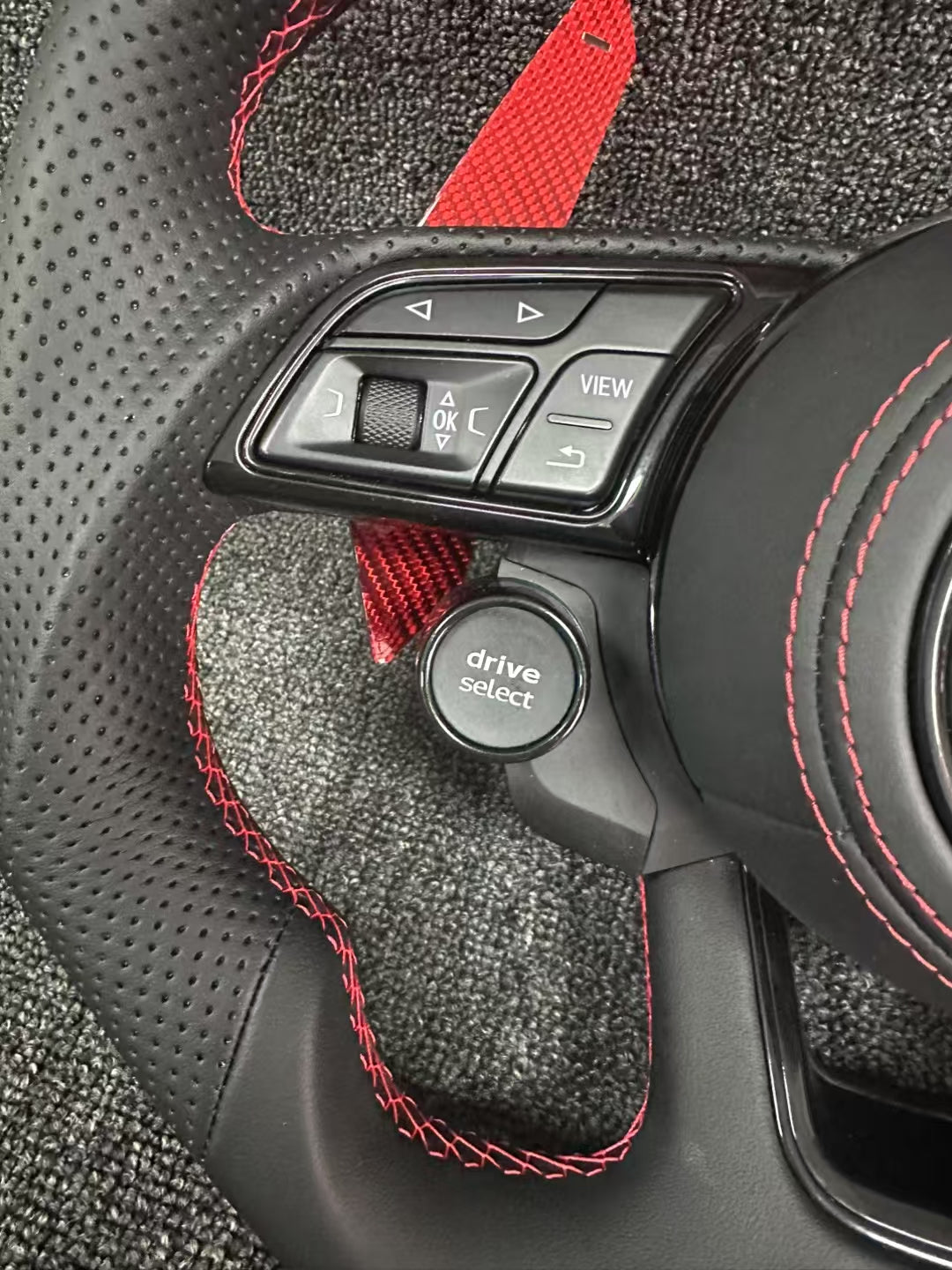 D-shaped flat bottomed Audi leather steering wheel+carbon fiber paddles