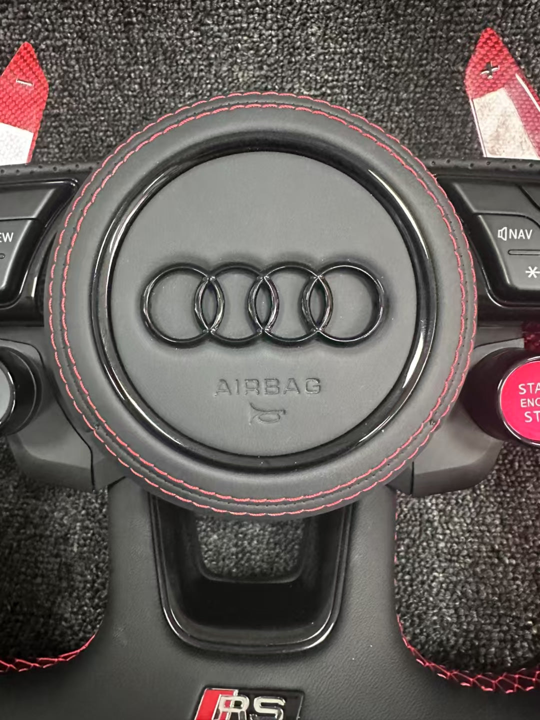 D-shaped flat bottomed Audi leather steering wheel+carbon fiber paddles