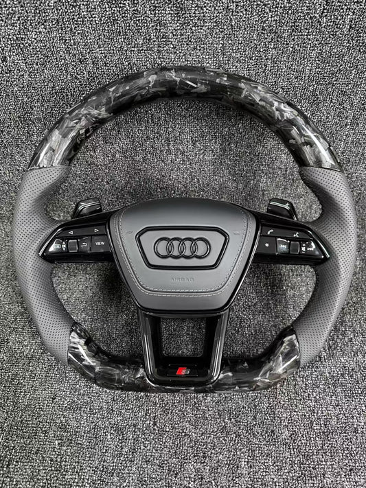 Customizable Carbon Forged Leather Steering Wheel for Audi A3 A1 A4 A5 A6 A7 RS RS3 C7 Q5 Q7 S3 S5 8V Including RS5 RS7 R8