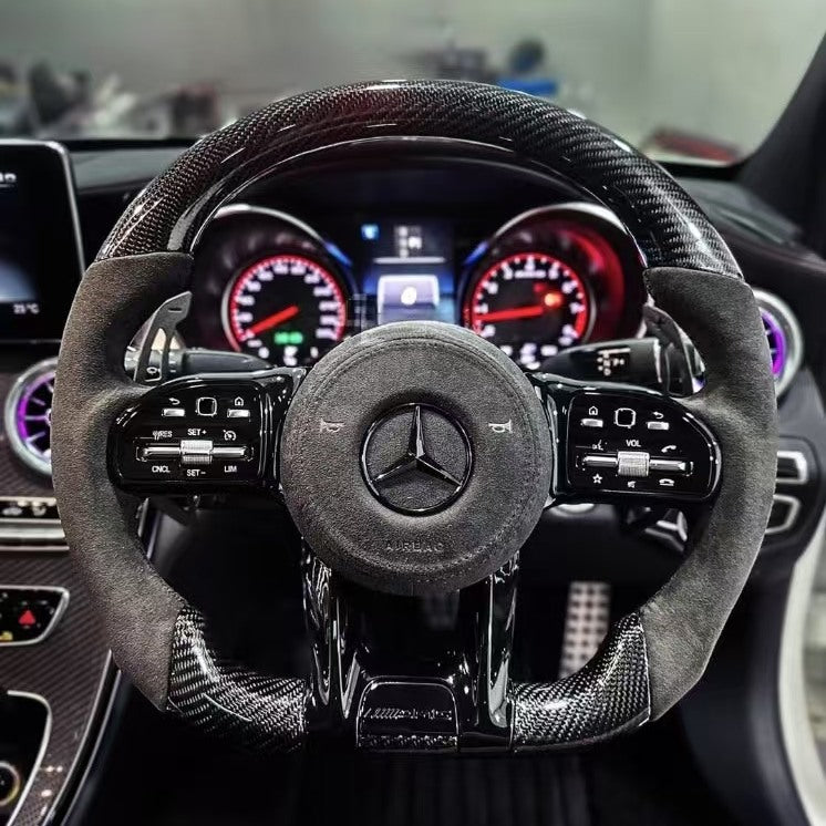 Customizable Carbon Fiber Leather Sports Steering Wheel Upgrade Fit for AMG GT W205 W212 W176 W211 Models Interior Accessory