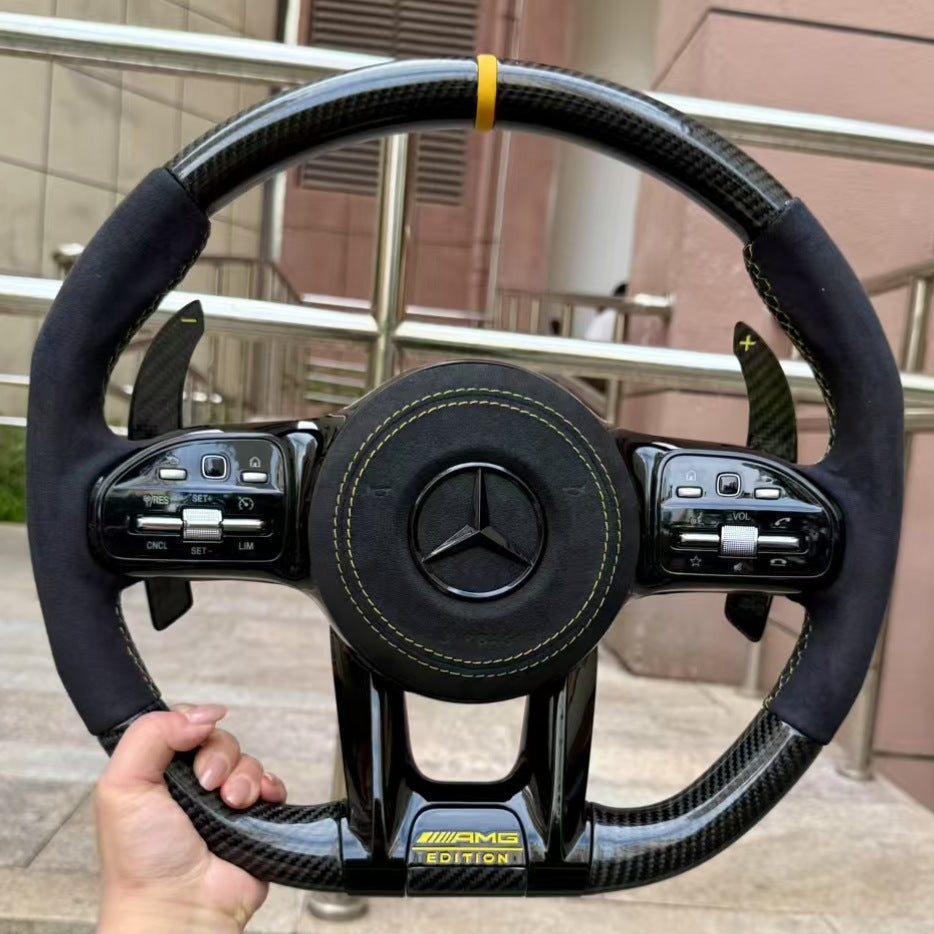 Customizable Carbon Fiber Leather Sports Steering Wheel Upgrade Fit for AMG GT W205 W212 W176 W211 Models Interior Accessory