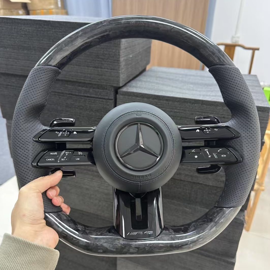 Custom forged carbon steering wheel suitable for Benz W203, W204, W205, W212, W213, CLS, and W218 interior upgrades.