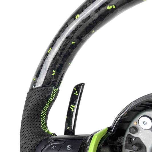 Custom BMW green forged carbon steering wheel
