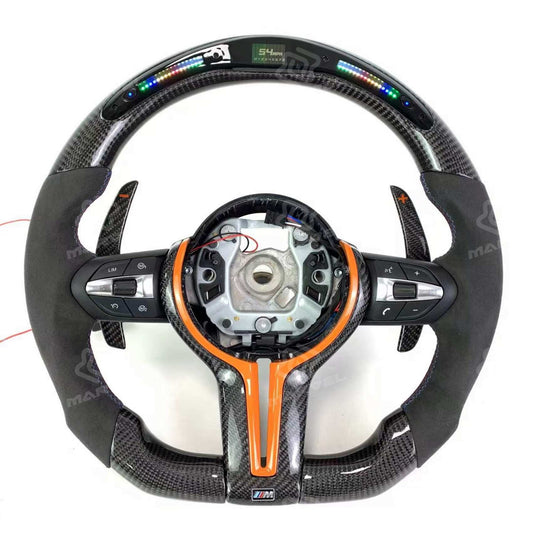 Custom BMW steering wheel colored Alcantara forged carbon LED steering wheel