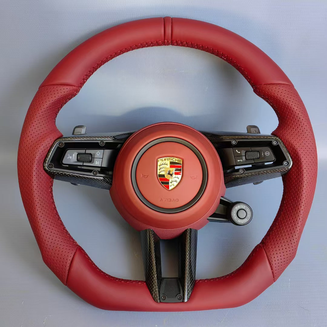 D-shaped full leather steering wheel for Porsche Panamera Cayenne Cayman 718 911 modification