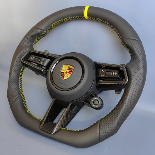 D-shaped full leather steering wheel for Porsche Panamera Cayenne Cayman 718 911 modification