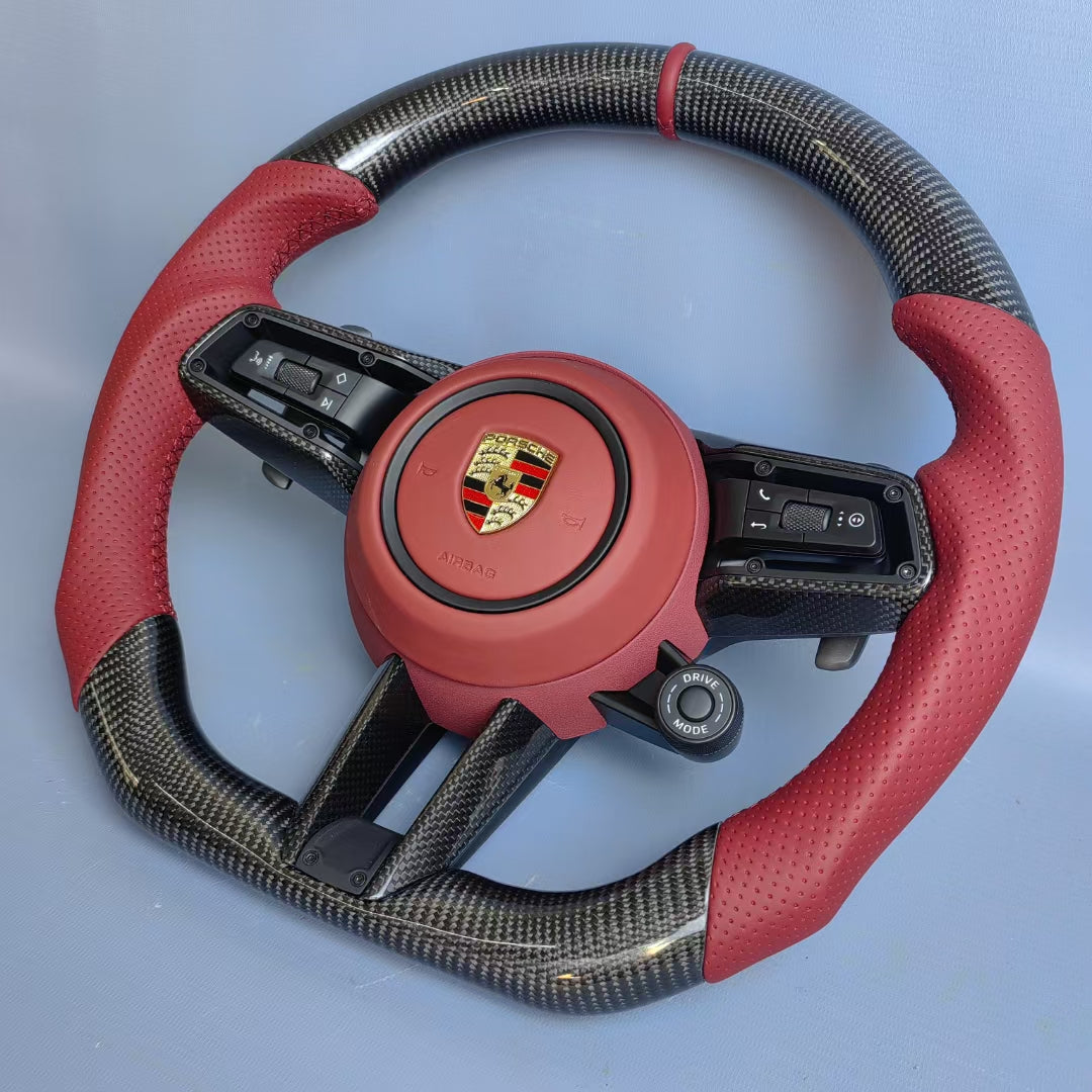 For Porsche GT4 Style Sports Steering Wheel with Real Carbon Fiber and for Alcantara Upgrade for Cayman & TT Models