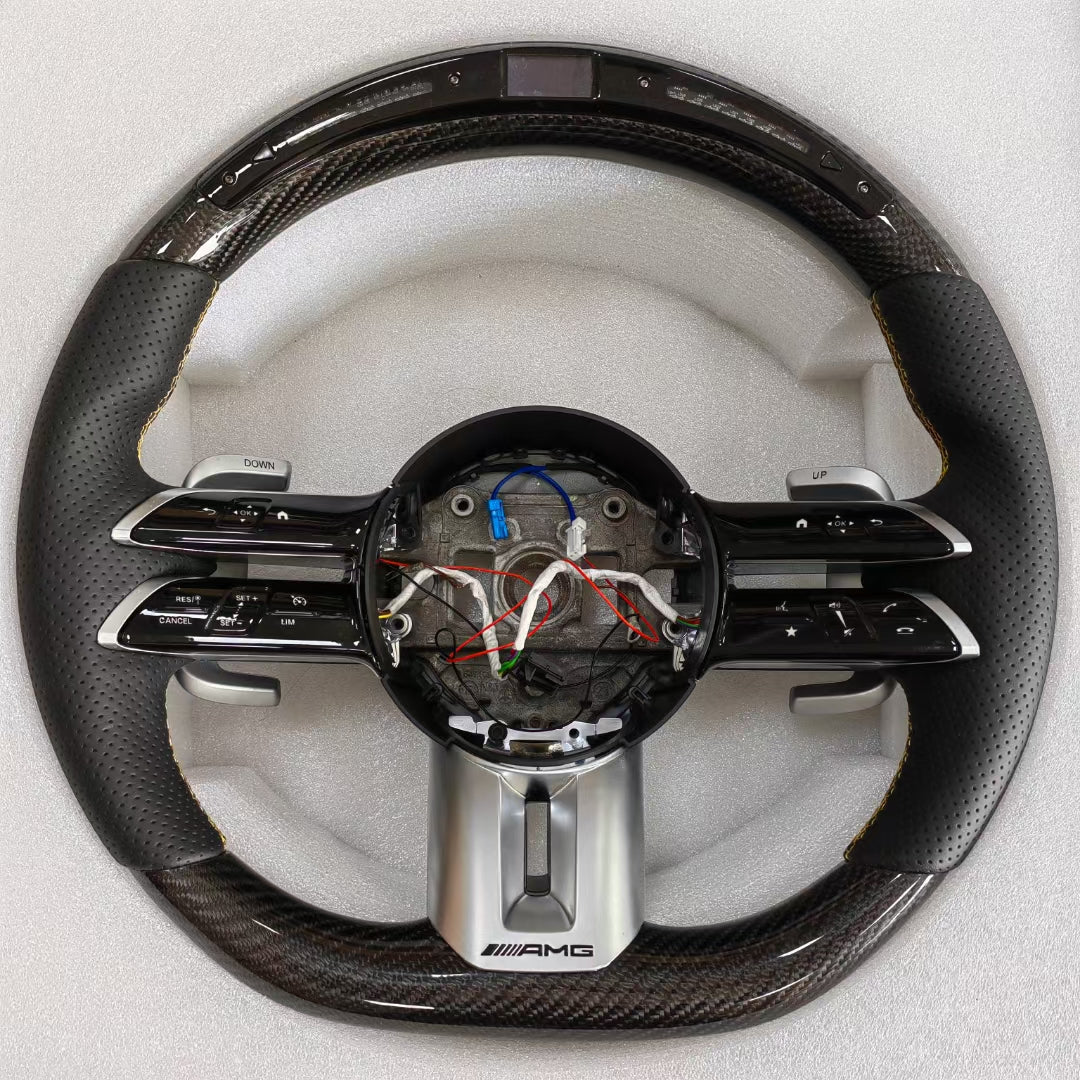 Custom carbon fiber steering wheel with LED and OLED LCD knob for Mercedes-Benz
