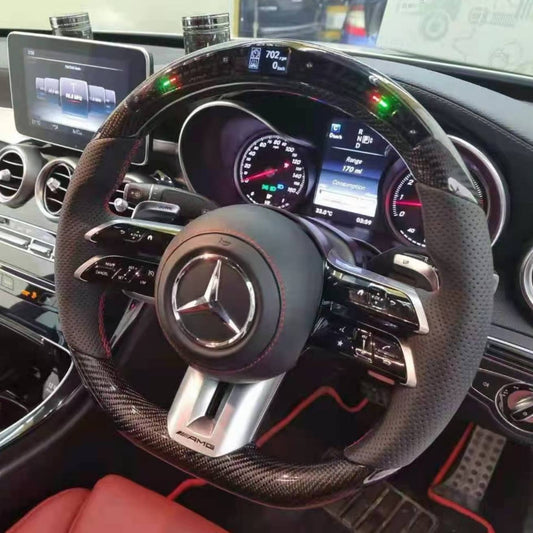 Custom carbon fiber steering wheel with LED and OLED LCD knob for Mercedes-Benz
