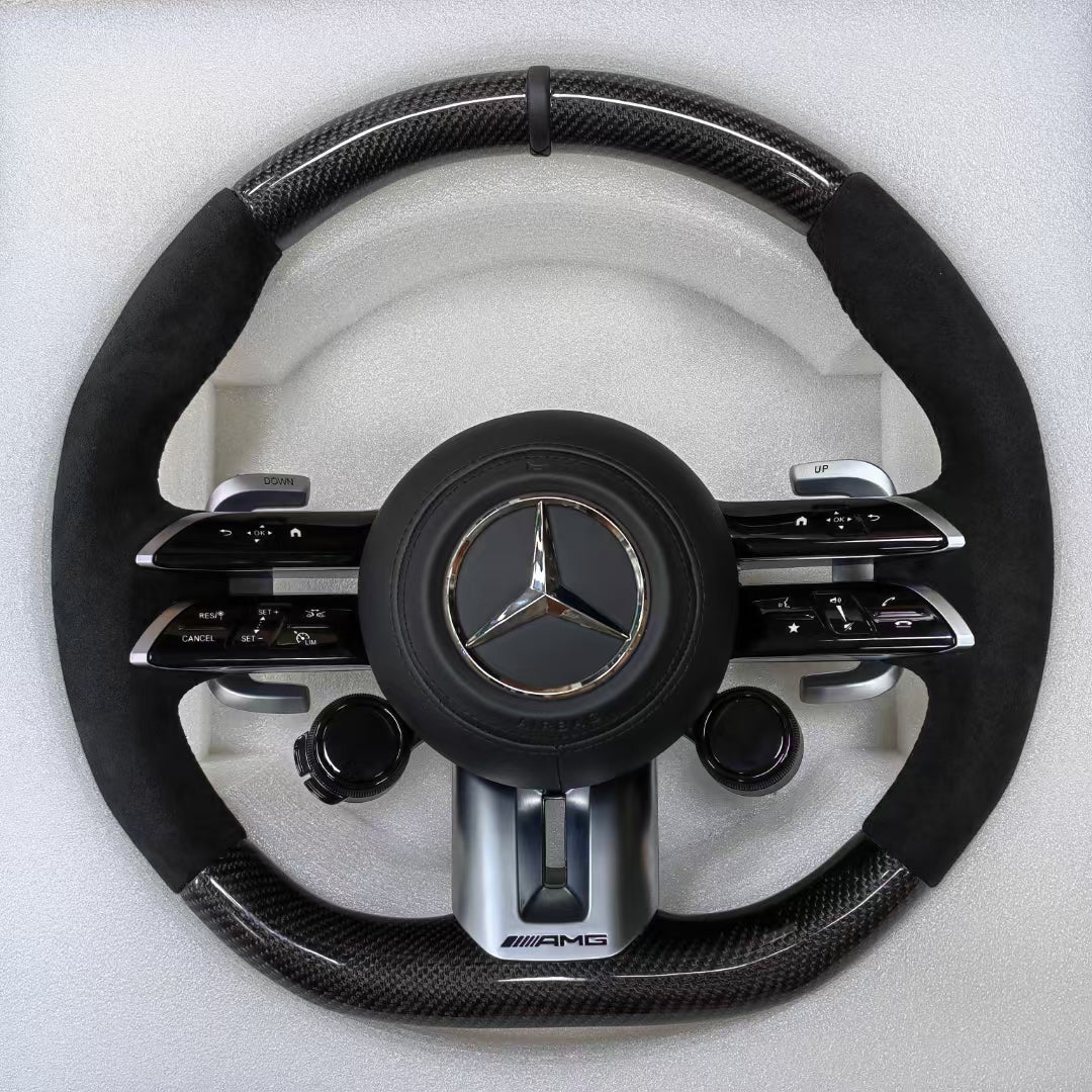 Custom Carbon Fiber Alcantara Steering Wheel for Benz W176 W204 W212 X247 GLA GLB GLE GLS EQV AMG GT Led Steering Wheel