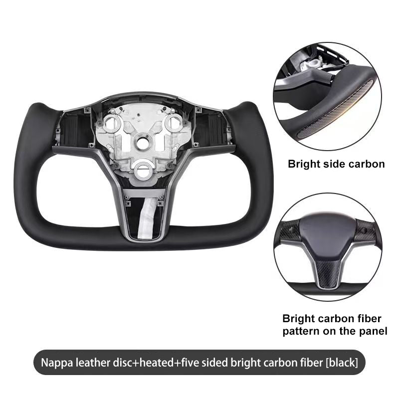 Yoke steering wheel with bright carbon or matte carbon trim with side carbon and heating for Tesla Model 3/Y