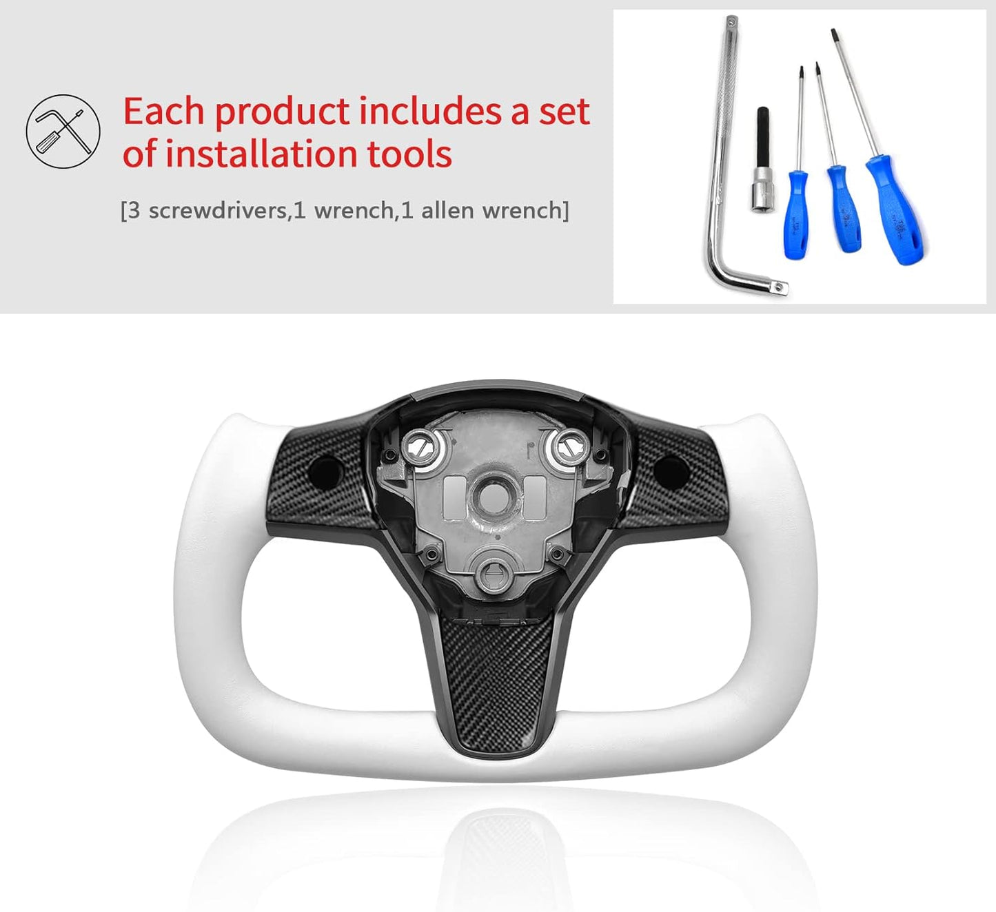Yoke steering wheel with bright carbon or matte carbon trim with side carbon and heating for Tesla Model 3/Y