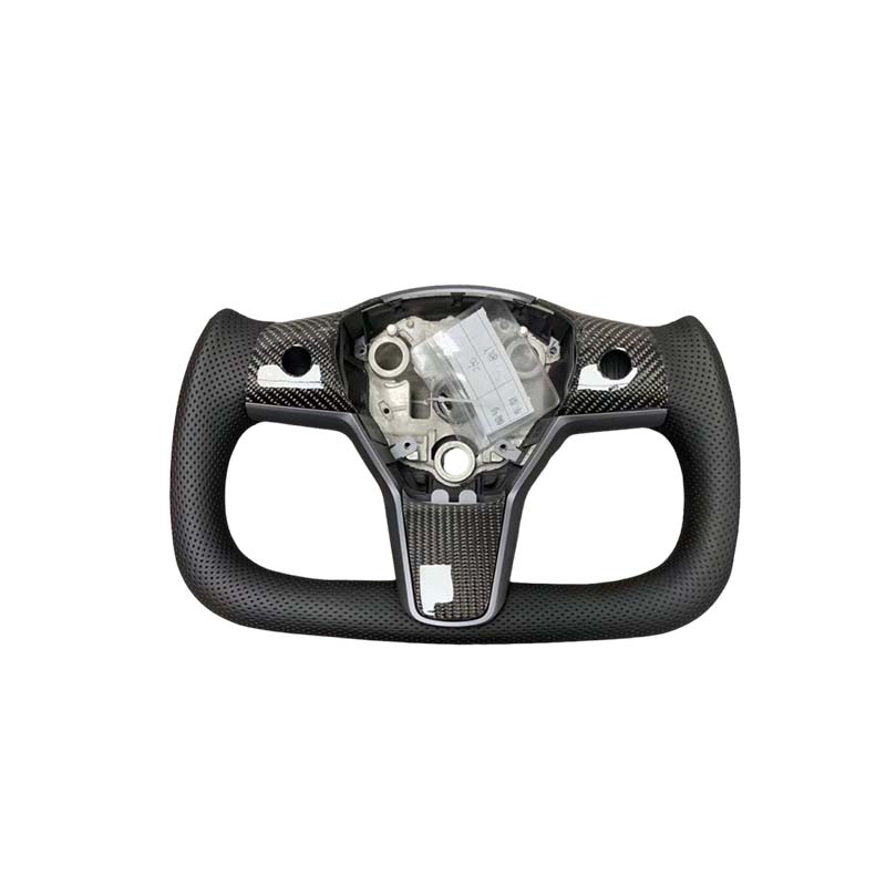Yoke steering wheel with bright carbon or matte carbon trim cover for Tesla Model 3/Y