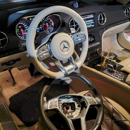 White Half Perforated Leather Carbon Steering Wheel for Mercedes Benz W213 C238 W463 W464 W222 C217 CLS C257 W205 C63 AMG