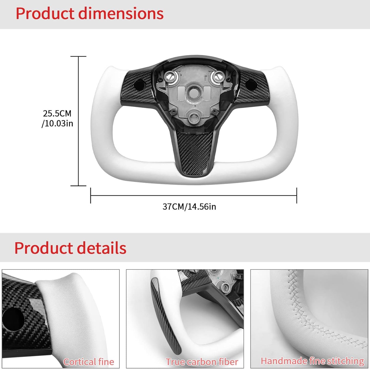 Yoke steering wheel with bright carbon or matte carbon trim with side carbon and heating for Tesla Model 3/Y