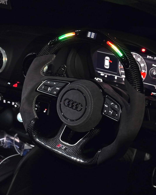 D-Shape White Alcantara LED Audi Carbon Fiber Steering Wheel