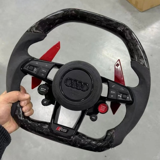 Customized Audi steering wheel: forged carbon+carbon paddles+knobs