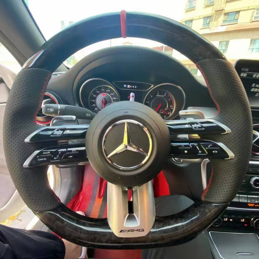 Custom forged carbon steering wheel suitable for Benz W203, W204, W205, W212, W213, CLS, and W218 interior upgrades.
