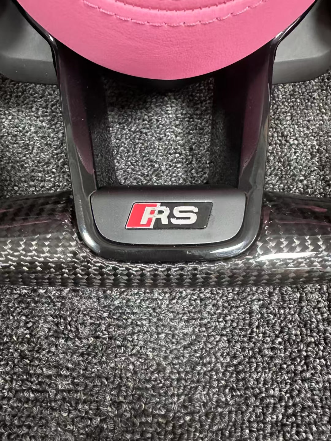 Audi carbon fiber steering wheel - custom fan leather + pink paddles + two knobs