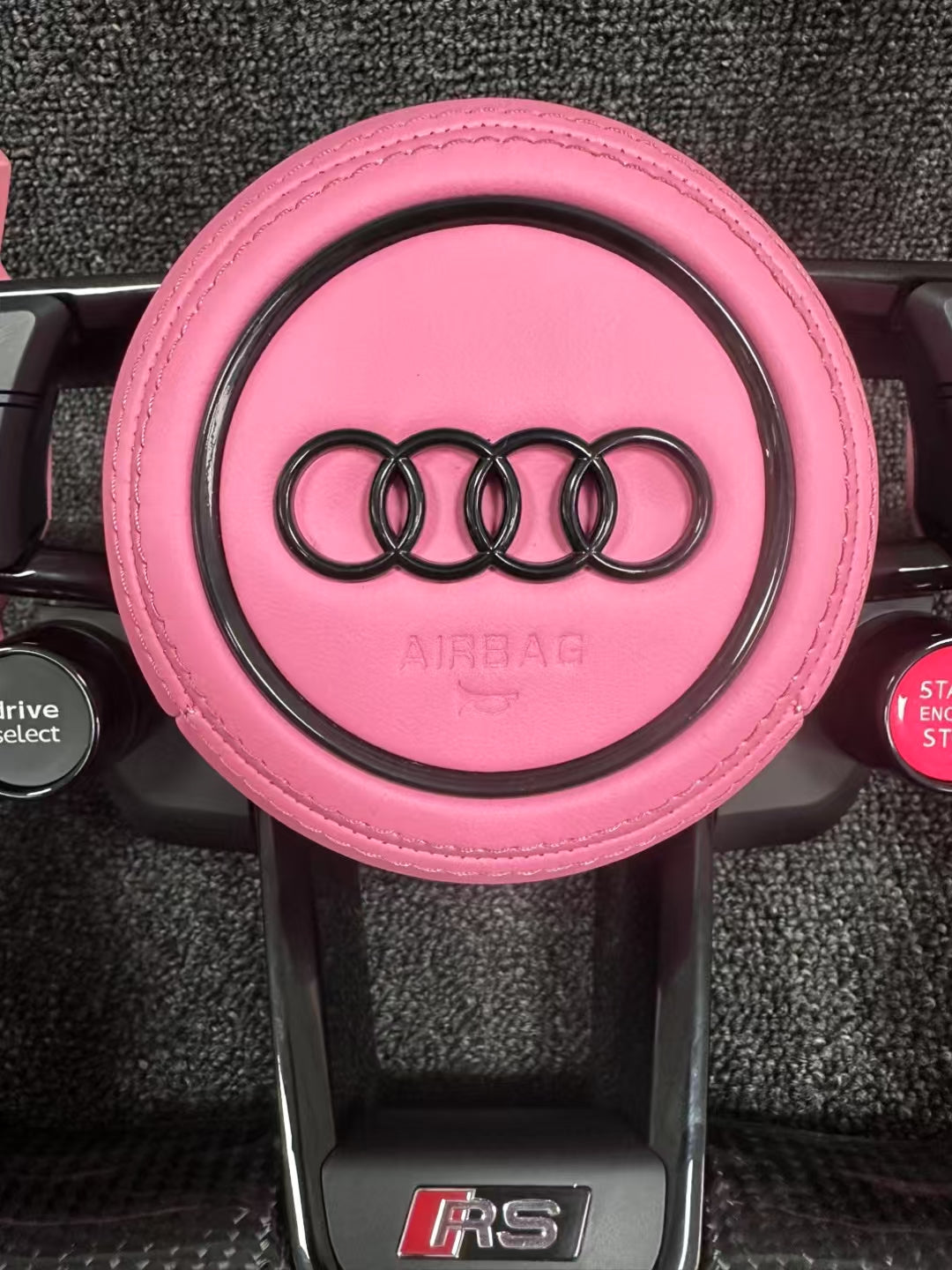 Audi carbon fiber steering wheel - custom fan leather + pink paddles + two knobs
