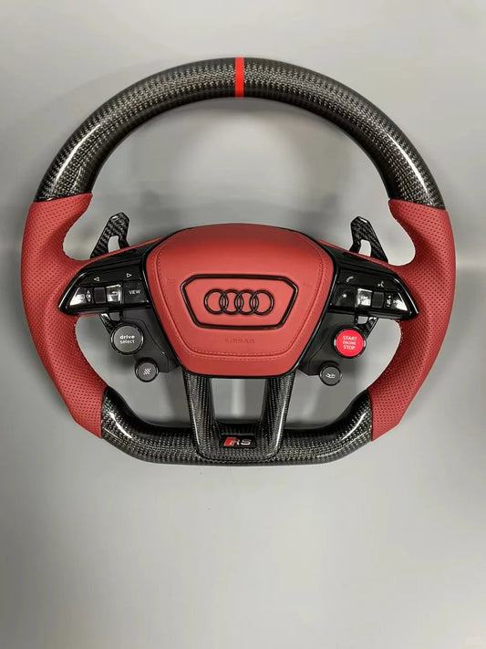 Audi carbon fiber steering wheel with red leather and 4 knobs