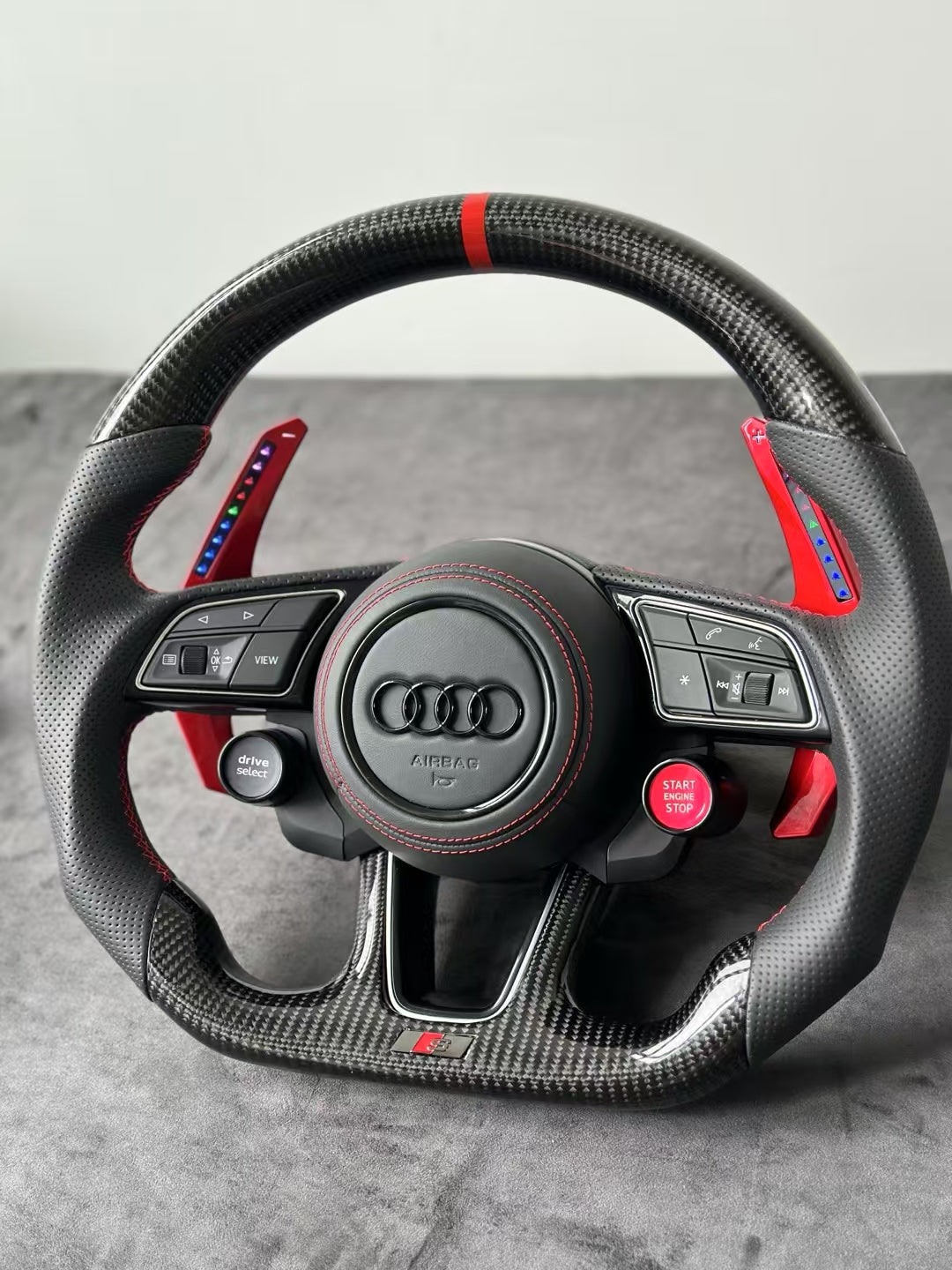 Custom Carbon Fiber D-Shape LED Shift Lights Steering Wheel for Audi A3 A4 RS3 RS4 RS5 S3 S4 S5