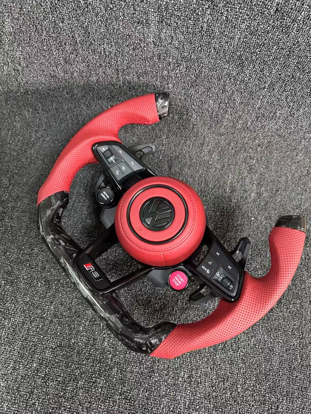 Volkswagen forged carbon fiber aircraft shaped steering wheel assembly