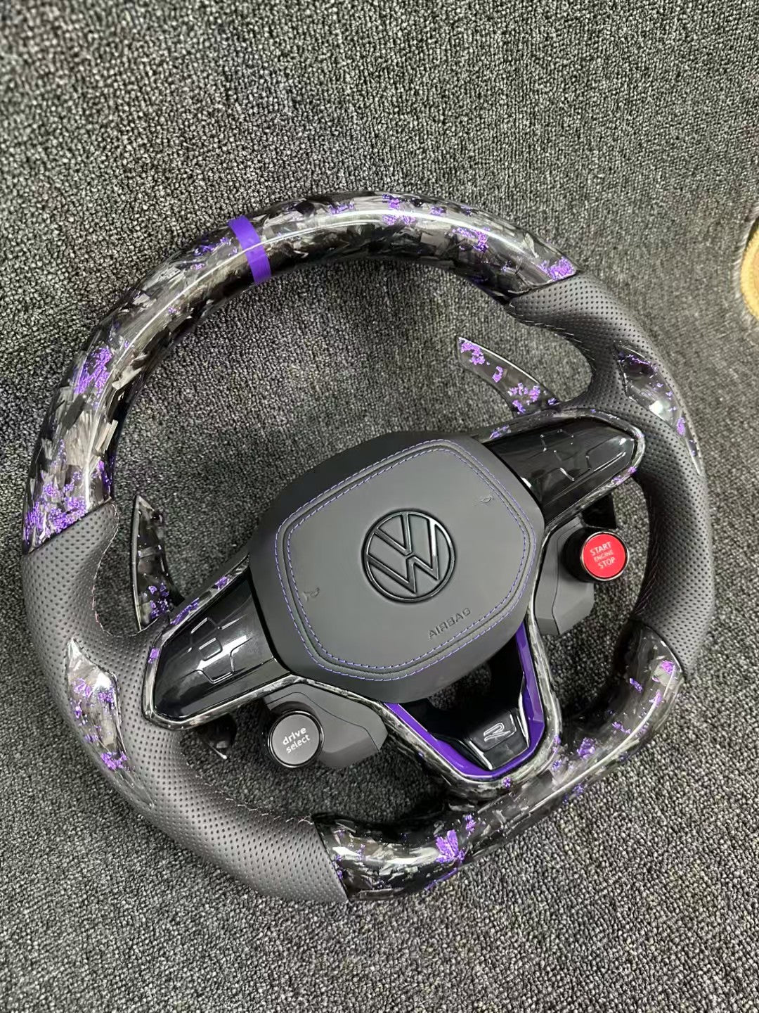 Volkswagen's new touch forged carbon LED racing steering wheel with shift paddles assembly