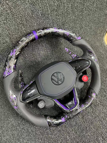 Volkswagen's new touch forged carbon LED racing steering wheel with shift paddles assembly