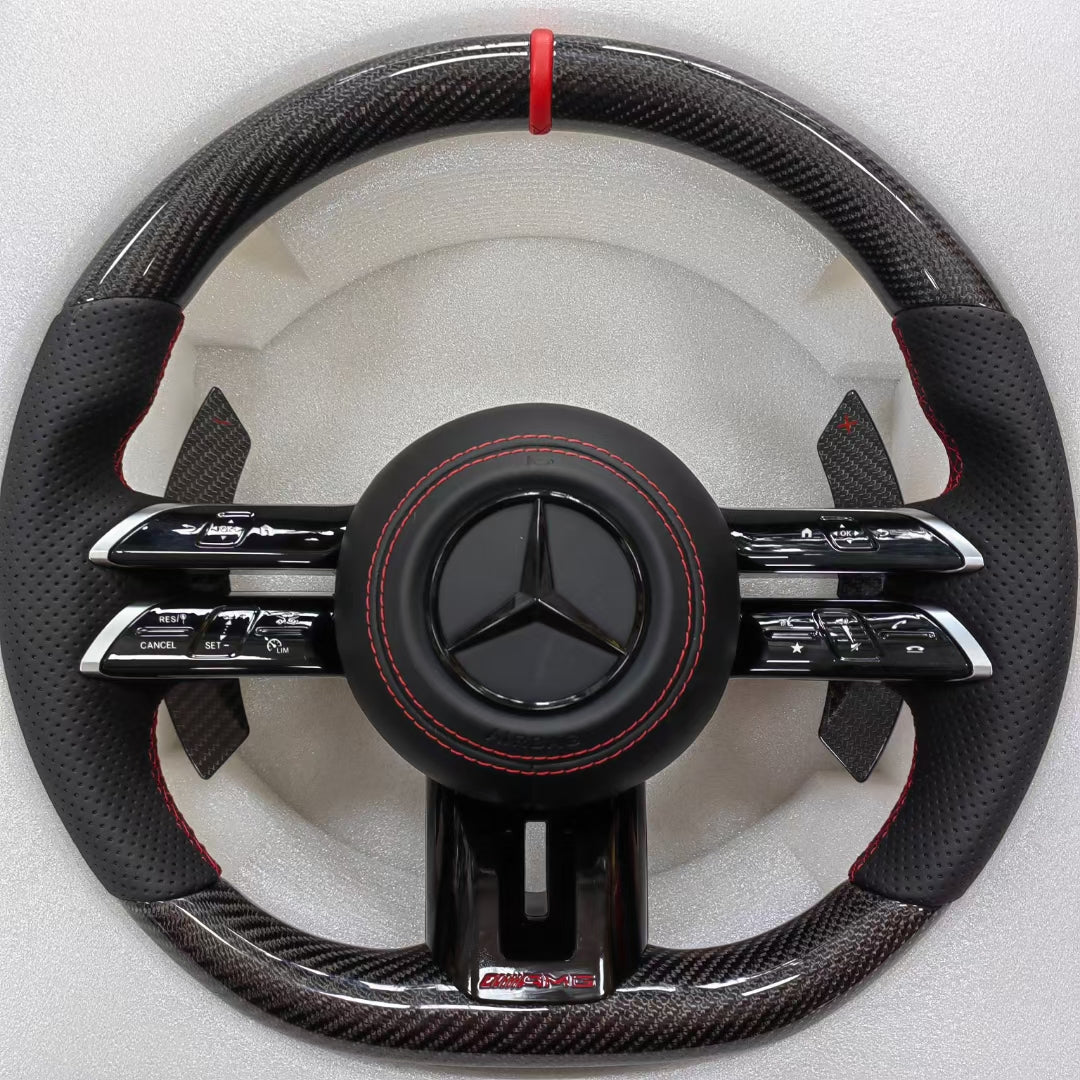 Custom carbon fiber steering wheel with carbon paddles for Mercedes Benz, optional bright carbon or matte carbon