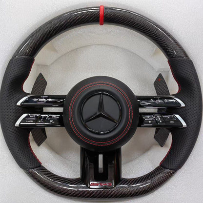 Custom carbon fiber steering wheel with carbon paddles for Mercedes Benz, optional bright carbon or matte carbon
