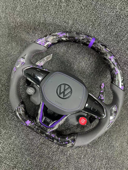 Volkswagen's new touch forged carbon LED racing steering wheel with shift paddles assembly