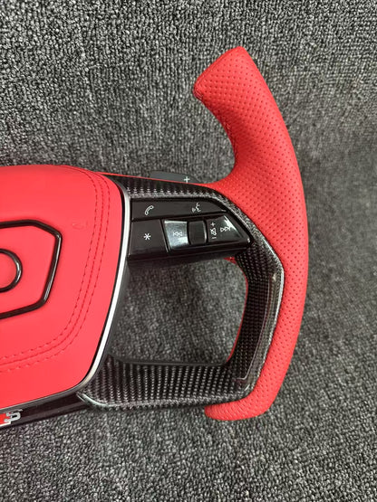Red airplane style carbon fiber steering wheel