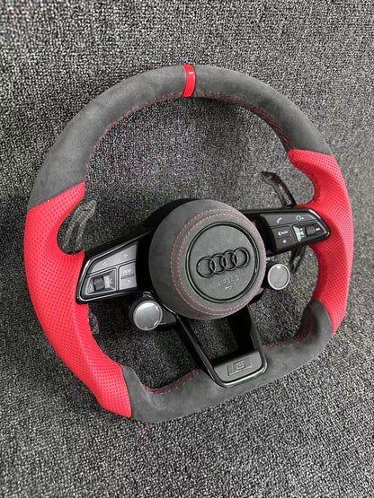 Customized Alcantara color blocked Audi steering wheel with LCD knob