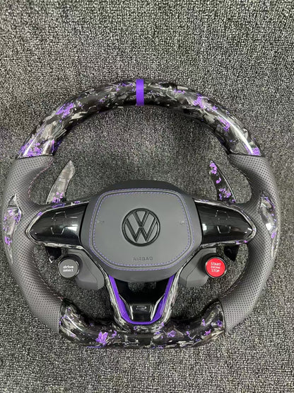 Volkswagen's new touch forged carbon LED racing steering wheel with shift paddles assembly