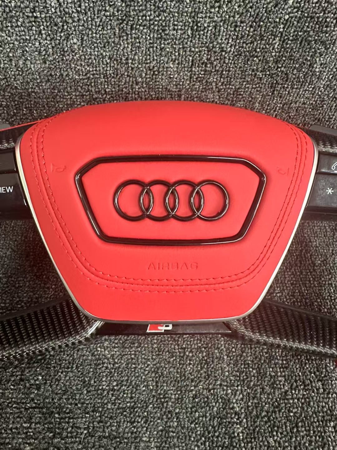 Red airplane style carbon fiber steering wheel