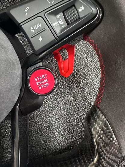Carbon fiber sports steering wheel - red paddle shifters + Alcantara grips + Alcantara airbag cover + dual-function knob