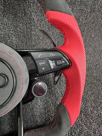 Customized Alcantara color blocked Audi steering wheel with LCD knob