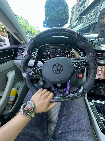 Volkswagen's new touch forged carbon LED racing steering wheel with shift paddles assembly