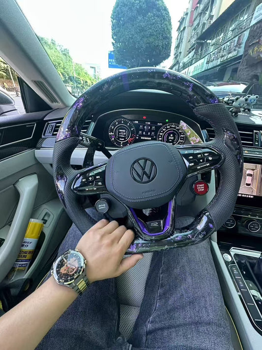 Volkswagen's new touch forged carbon LED racing steering wheel with shift paddles assembly