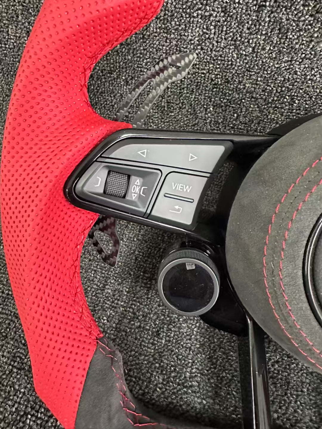 Customized Alcantara color blocked Audi steering wheel with LCD knob