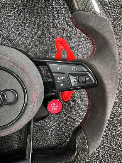 Carbon fiber sports steering wheel - red paddle shifters + Alcantara grips + Alcantara airbag cover + dual-function knob