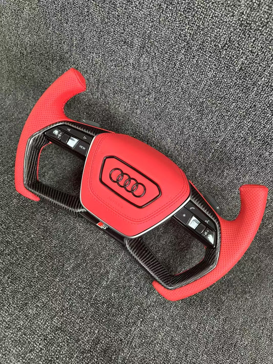 Red airplane style carbon fiber steering wheel