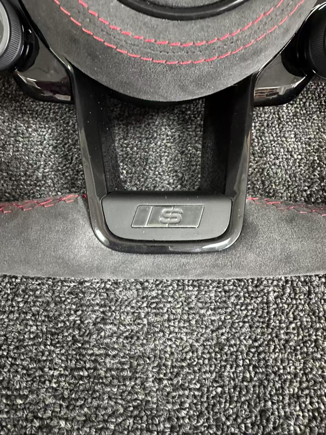 Customized Alcantara color blocked Audi steering wheel with LCD knob