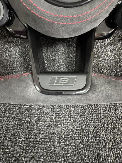 Customized Alcantara color blocked Audi steering wheel with LCD knob